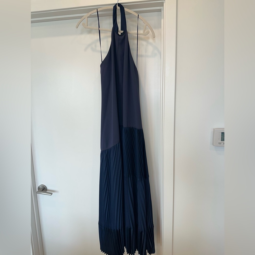 SIMKHAI Hazel Pleated Satin Halter Midi Dress